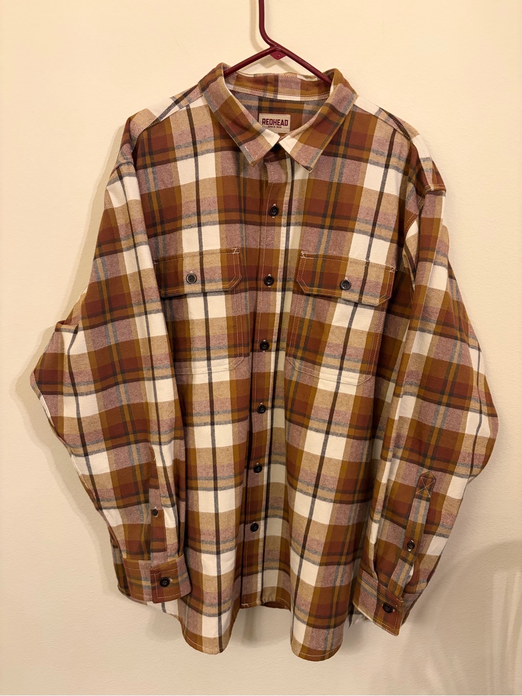 Redhead Men’s Plaid Button-Down Shirt In Brown, Cream And Olive 3xl
